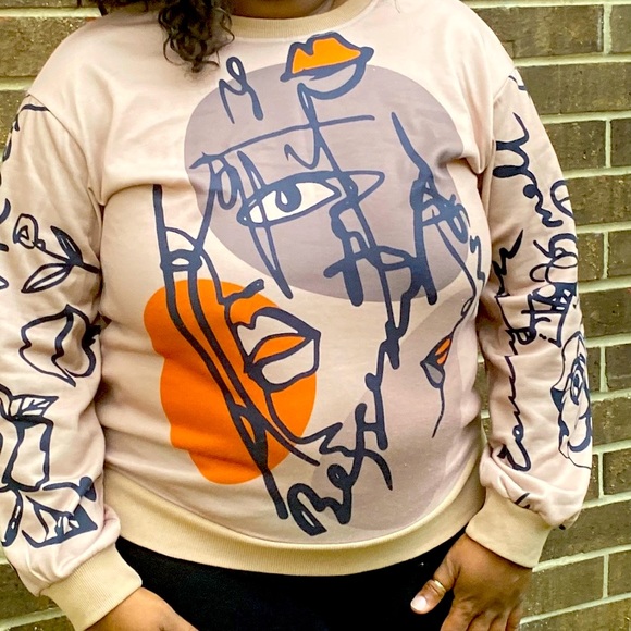 Abstract Art- Sweater.  Brown, Orange, Black - Picture 3 of 4